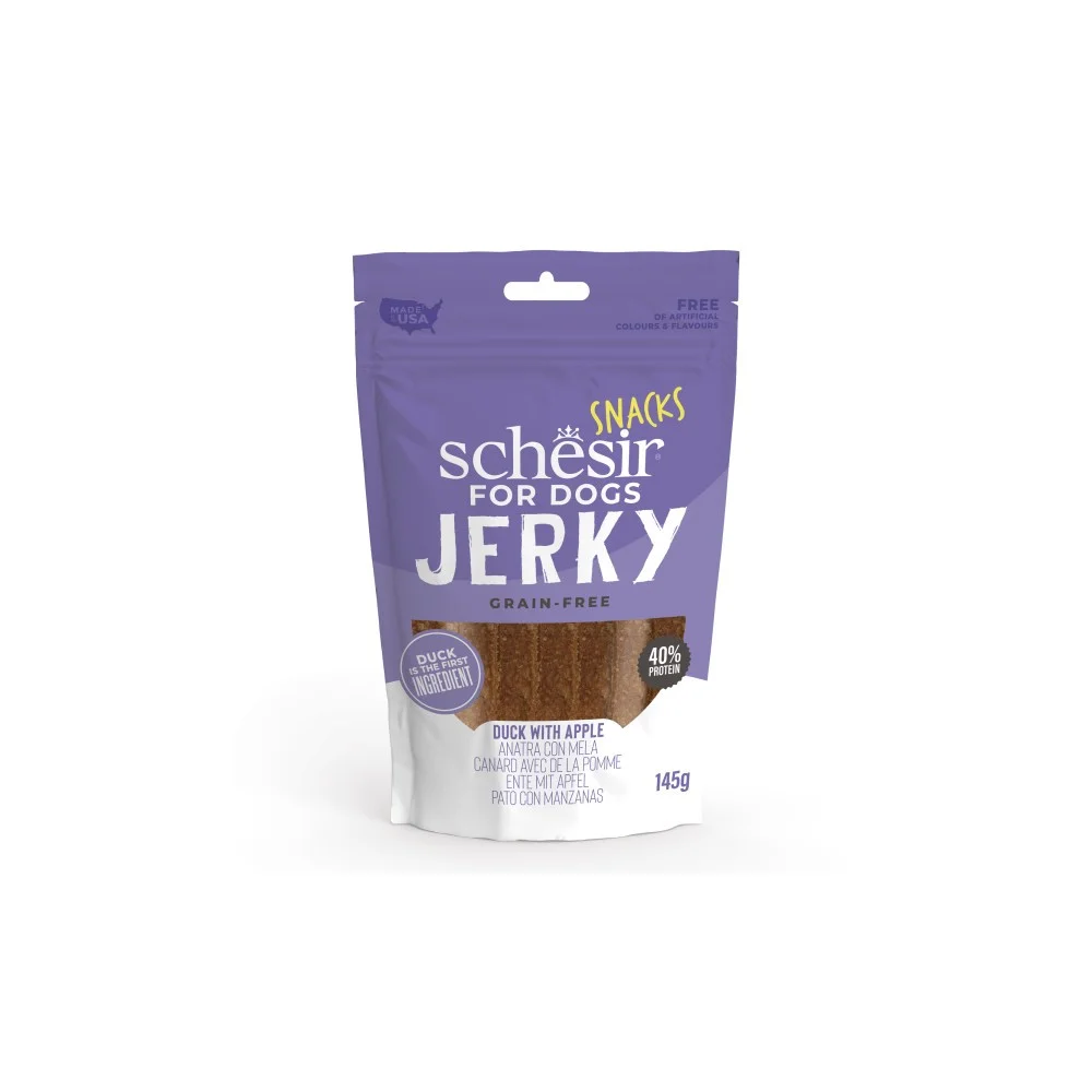 Schesir Snack Jerky Pato con Manzanas – Snack Semiblando para Perros